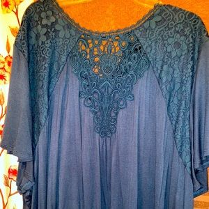 Teal blouse with crochet detailing